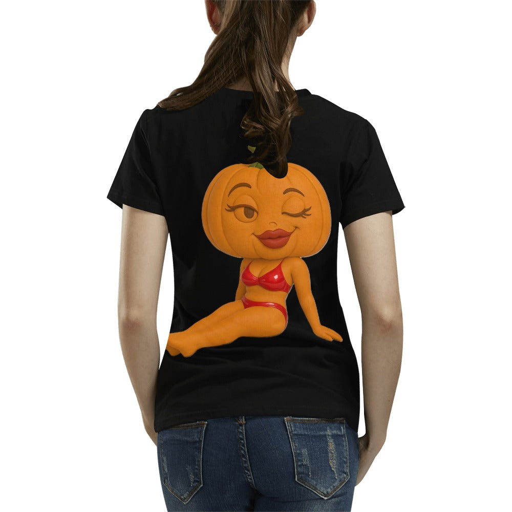 Halloween Lady Pumpkin Posing Women's T-shirt (USA Size) (T40)