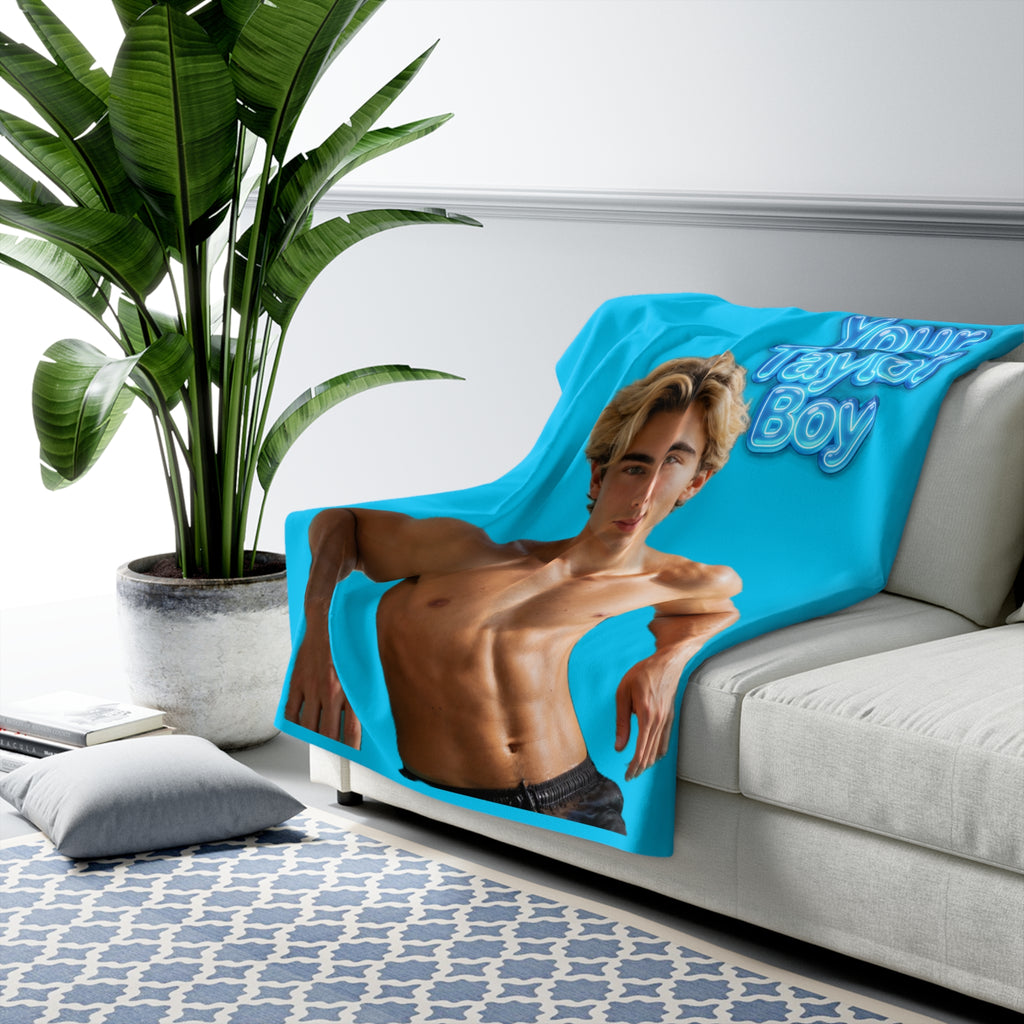Sherpa Blanket — "Your Taylor Boy" Blue Photo Throw