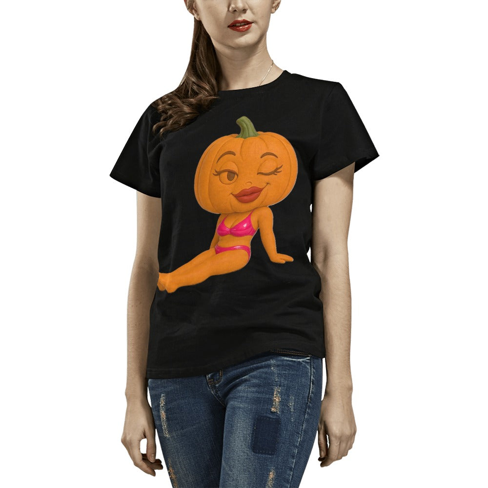Halloween Lady Pumpkin Posing Women's T-shirt (USA Size) (T40)