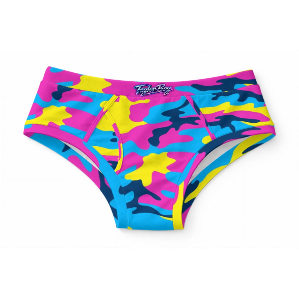 Taylor Boy Neon Camo Swim Briefs — Bold Colors, Smooth Stretch Fit