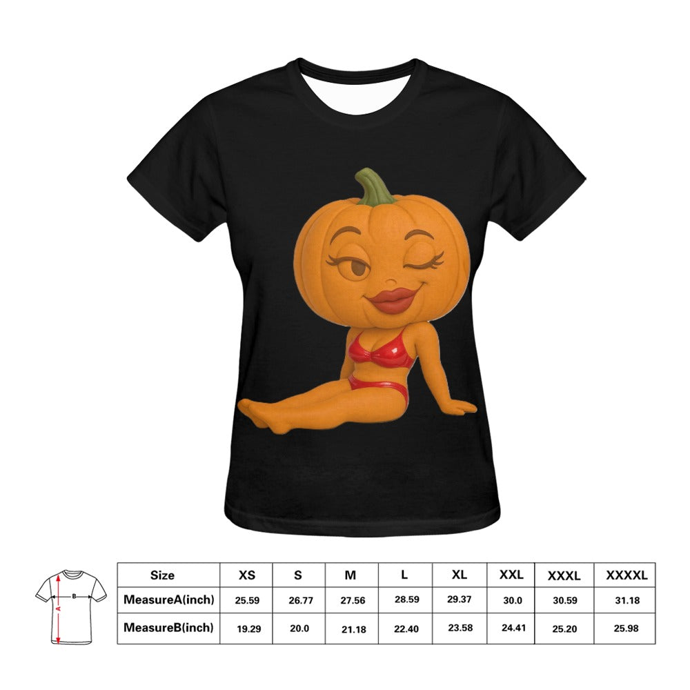 Halloween Lady Pumpkin Posing Women's T-shirt (USA Size) (T40)