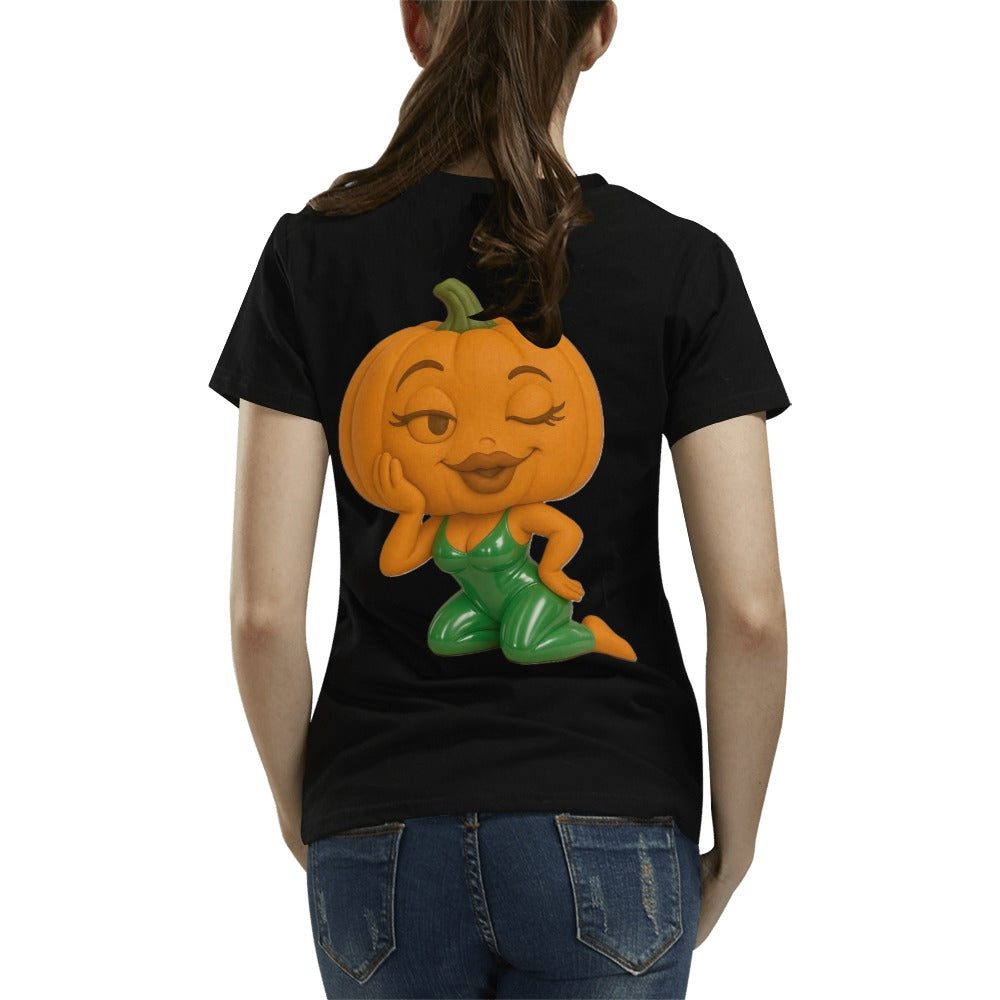 Halloween Lady Pumpkin Posing Women's T-shirt (USA Size) (T40)