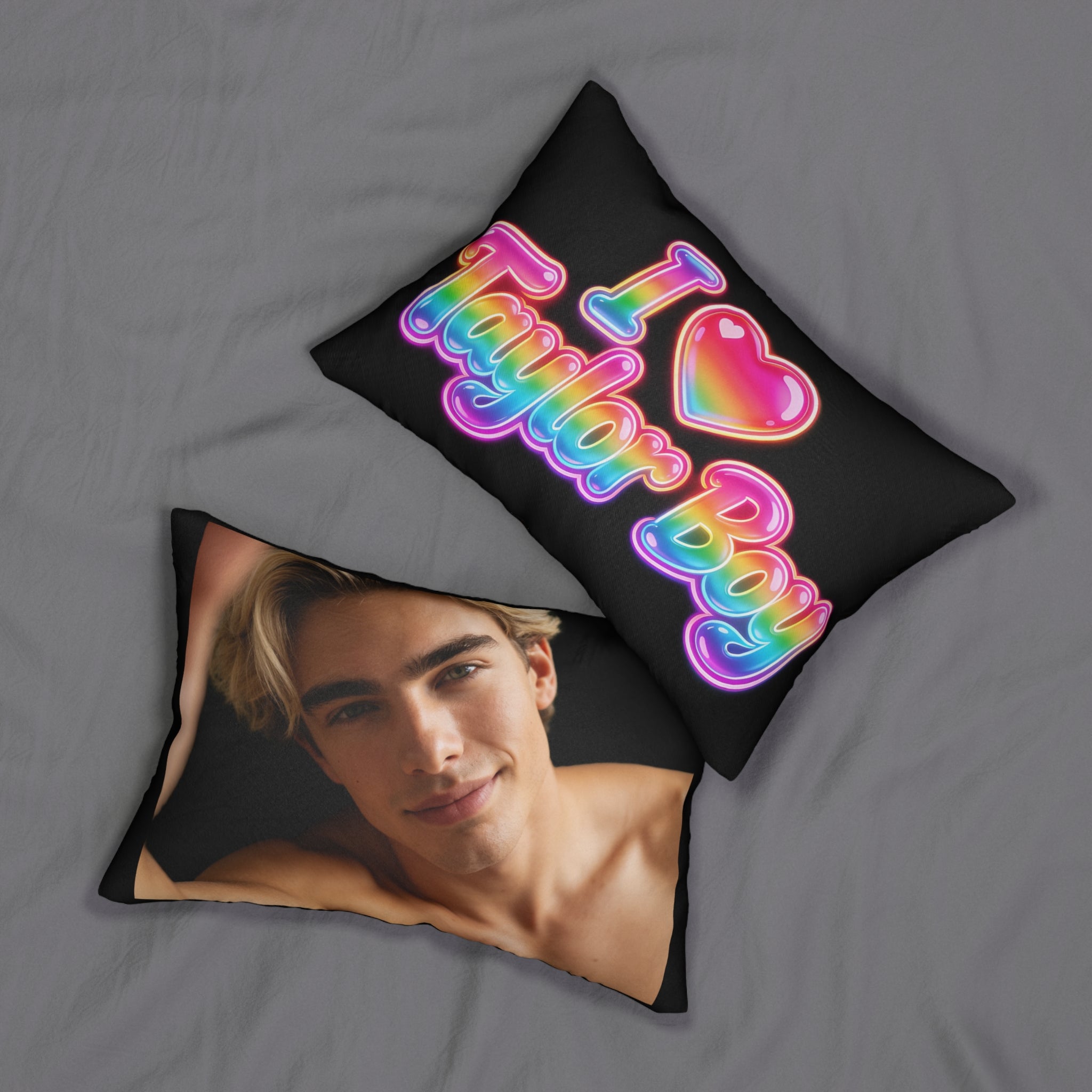 I Heart Taylor Boy Pillow — Rainbow Retro Photo Accent Pillow