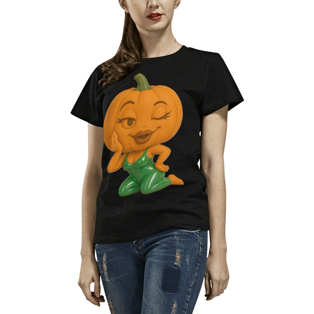 Halloween Lady Pumpkin Posing Women's T-shirt (USA Size) (T40)
