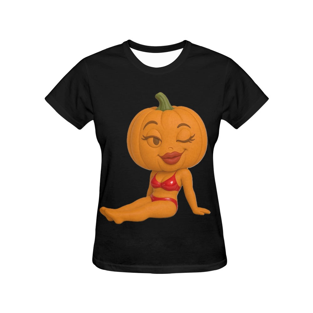 Halloween Lady Pumpkin Posing Women's T-shirt (USA Size) (T40)