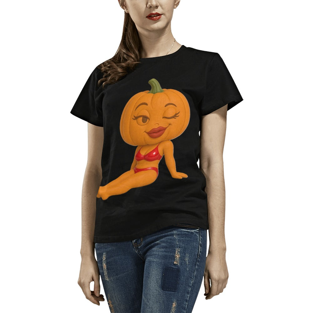 Halloween Lady Pumpkin Posing Women's T-shirt (USA Size) (T40)