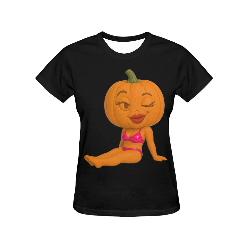 Halloween Lady Pumpkin Posing Women's T-shirt (USA Size) (T40)