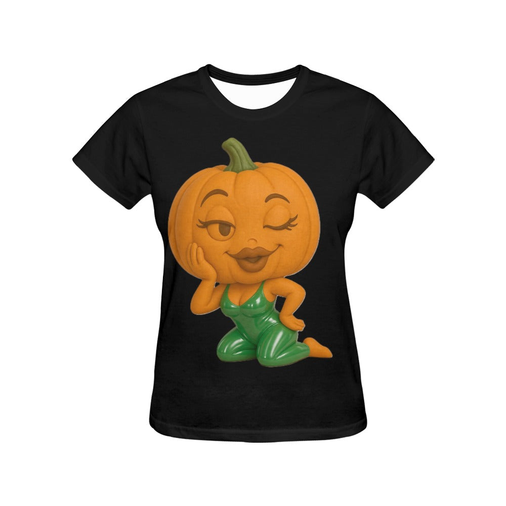 Halloween Lady Pumpkin Posing Women's T-shirt (USA Size) (T40)