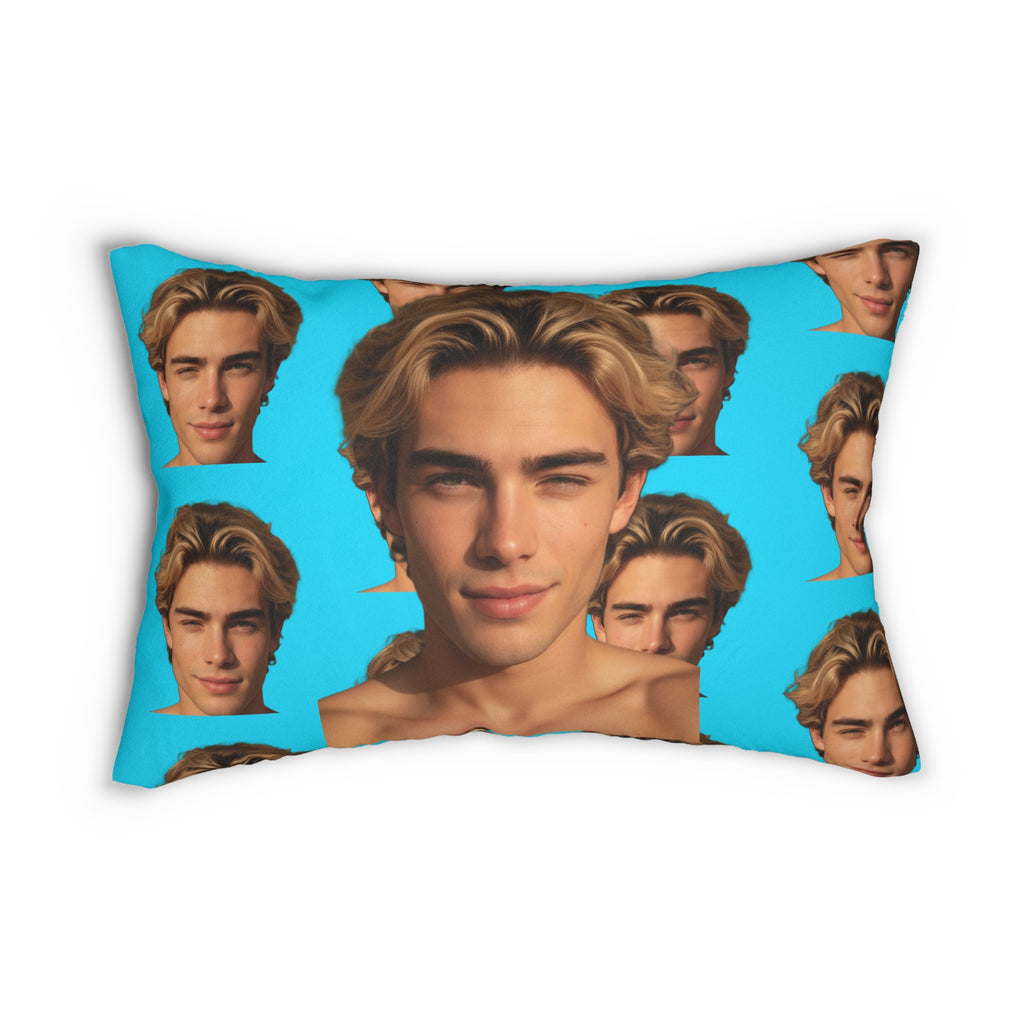 'Taylor Boy' Blue Lumbar Pillow — Taylor Winking Face Pattern Throw Pillow