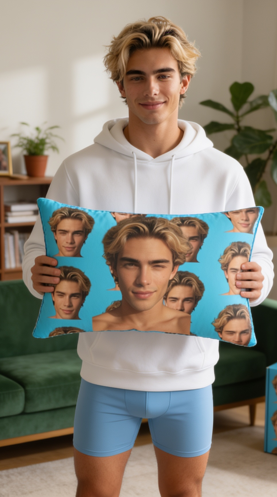 'Taylor Boy' Blue Lumbar Pillow — Taylor Winking Face Pattern Throw Pillow