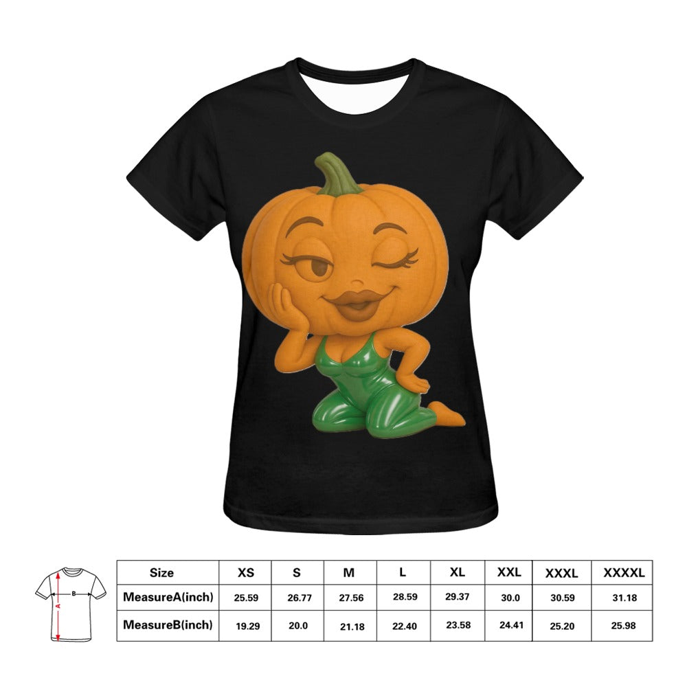 Halloween Lady Pumpkin Posing Women's T-shirt (USA Size) (T40)