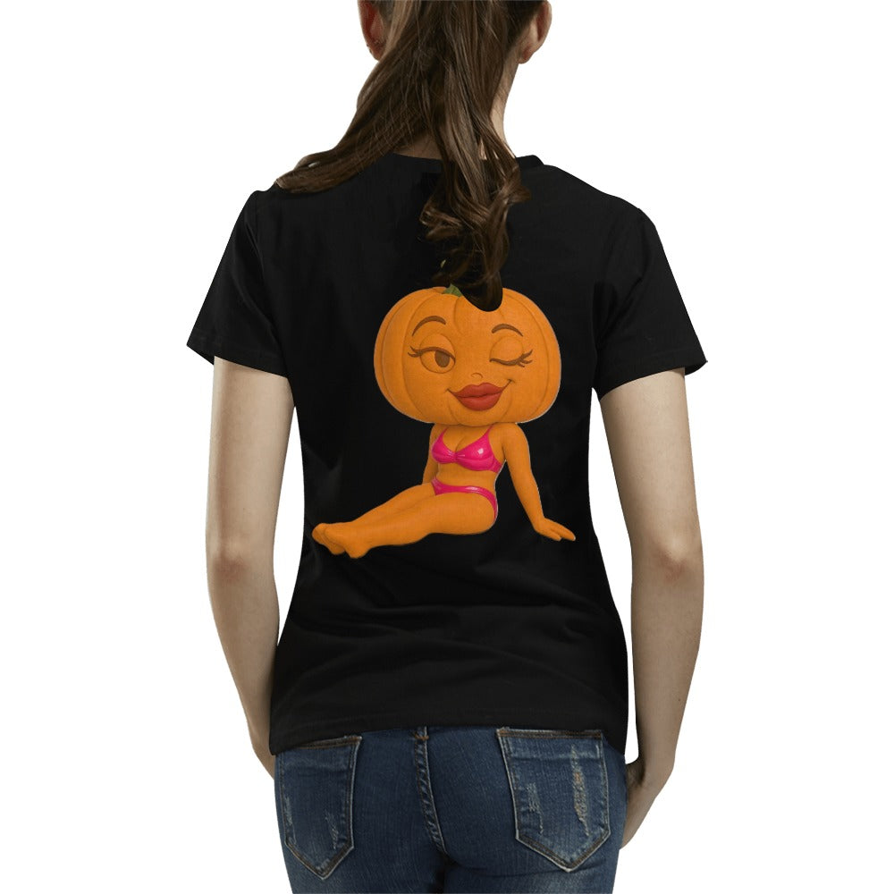 Halloween Lady Pumpkin Posing Women's T-shirt (USA Size) (T40)